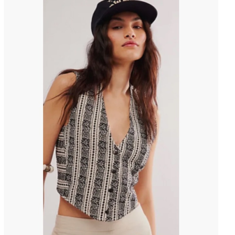 Free People Field of Flowers Vest Small‎ Blue White
